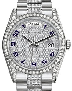 Rolex Day-Date 36 White Gold Diamond Paved Arabic Dial & Diamond Set Case & Bezel Diamond Set President Bracelet 118389 - BRAND NEW