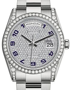 Rolex Day-Date 36 White Gold Diamond Paved Arabic Dial & Diamond Set Case & Bezel Oyster Bracelet 118389 - BRAND NEW