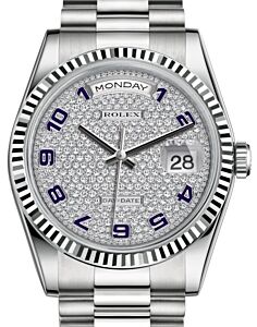 Rolex Day-Date 36 White Gold Diamond Paved Arabic Dial & Fluted Bezel President Bracelet 118239 - BRAND NEW