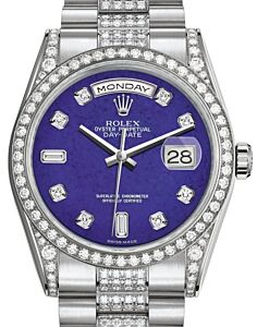 Rolex Day-Date 36 White Gold Lapis Lazuli Diamond Dial & Diamond Set Case & Bezel Diamond Set President Bracelet 118389 - BRAND NEW
