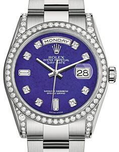 Rolex Day-Date 36 White Gold Lapis Lazuli Diamond Dial & Diamond Set Case & Bezel Oyster Bracelet 118389 - BRAND NEW