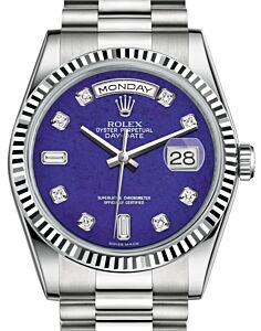 Rolex Day-Date 36 White Gold Lapis Lazuli Diamond Dial & Fluted Bezel President Bracelet 118239 - BRAND NEW