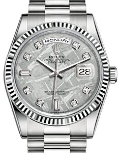 Rolex Day-Date 36 White Gold Meteorite Diamond Dial & Fluted Bezel President Bracelet 118239 - BRAND NEW