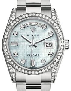 Rolex Day-Date 36 White Gold Platinum Mother of Pearl with Oxford Motif Diamond Dial & Diamond Set Case & Bezel Oyster Bracelet 118389 - BRAND NEW