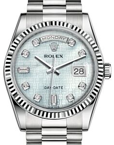 Rolex Day-Date 36 White Gold Platinum Mother of Pearl with Oxford Motif Diamond Dial & Fluted Bezel President Bracelet 118239 - BRAND NEW