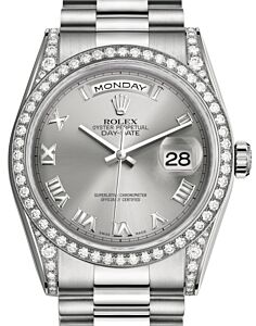 Rolex Day-Date 36 White Gold Rhodium Roman Dial & Diamond Set Case & Bezel President Bracelet 118389 - BRAND NEW