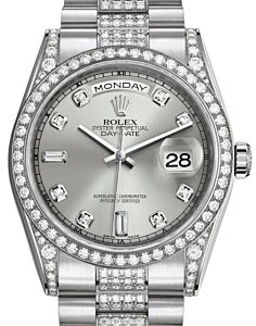 Rolex Day-Date 36 White Gold Silver Diamond Dial & Diamond Set Case & Bezel Diamond Set President Bracelet 118389 - BRAND NEW