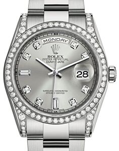 Rolex Day-Date 36 White Gold Silver Diamond Dial & Diamond Set Case & Bezel Oyster Bracelet 118389 - BRAND NEW
