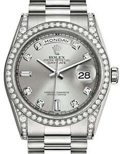 Rolex Day-Date 36 White Gold Silver Diamond Dial & Diamond Set Case & Bezel President Bracelet 118389 - BRAND NEW