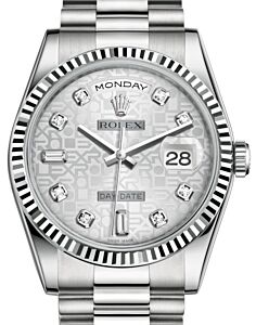 Rolex Day-Date 36 White Gold Silver Jubilee Diamond Dial & Fluted Bezel President Bracelet 118239 - BRAND NEW