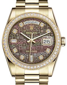 Rolex Day-Date 36 Yellow Gold Black Mother of Pearl Jubilee Diamond Dial & Diamond Bezel President Bracelet 118348 - BRAND NEW