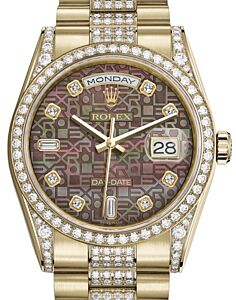 Rolex Day-Date 36 Yellow Gold Black Mother of Pearl Jubilee Diamond Dial & Diamond Set Case & Bezel Diamond Set President Bracelet 118388 - BRAND NEW