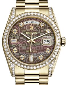 Rolex Day-Date 36 Yellow Gold Black Mother of Pearl Jubilee Diamond Dial & Diamond Set Case & Bezel President Bracelet 118388 - BRAND NEW