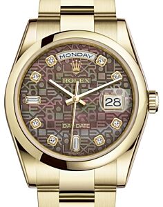 Rolex Day-Date 36 Yellow Gold Black Mother of Pearl Jubilee Diamond Dial & Smooth Domed Bezel Oyster Bracelet 118208 - BRAND NEW
