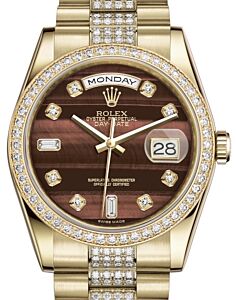 Rolex Day-Date 36 Yellow Gold Bull's Eye Diamond Dial & Diamond Bezel Diamond Set President Bracelet 118348 - BRAND NEW