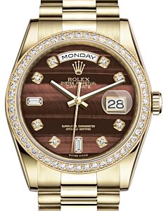 Rolex Day-Date 36 Yellow Gold Bull's Eye Diamond Dial & Diamond Bezel President Bracelet 118348 - BRAND NEW