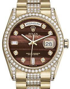 Rolex Day-Date 36 Yellow Gold Bull's Eye Diamond Dial & Diamond Set Case & Bezel Diamond Set President Bracelet 118388 - BRAND NEW