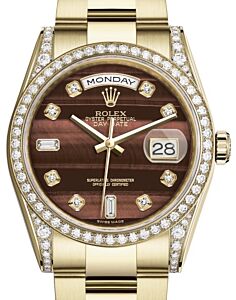 Rolex Day-Date 36 Yellow Gold Bull's Eye Diamond Dial & Diamond Set Case & Bezel Oyster Bracelet 118388 - BRAND NEW