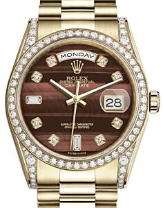 Rolex Day-Date 36 Yellow Gold Bull's Eye Diamond Dial & Diamond Set Case & Bezel President Bracelet 118388 - BRAND NEW