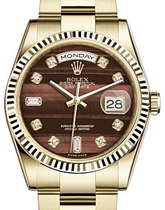 Rolex Day-Date 36 Yellow Gold Bull's Eye Diamond Dial & Fluted Bezel Oyster Bracelet 118238