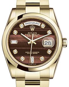 Rolex Day-Date 36 Yellow Gold Bull's Eye Diamond Dial & Smooth Domed Bezel Oyster Bracelet 118208 - BRAND NEW