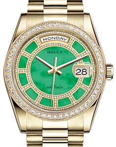 Rolex Day-Date 36 Yellow Gold Carousel of Green Jade Diamond Dial & Diamond Bezel President Bracelet 118348 - BRAND NEW