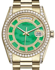 Rolex Day-Date 36 Yellow Gold Carousel of Green Jade Diamond Dial & Diamond Set Case & Bezel President Bracelet 118388 - BRAND NEW