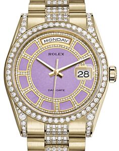 Rolex Day-Date 36 Yellow Gold Carousel of Lavender Jade Diamond Dial & Diamond Set Case & Bezel Diamond Set President Bracelet 118388 - BRAND NEW