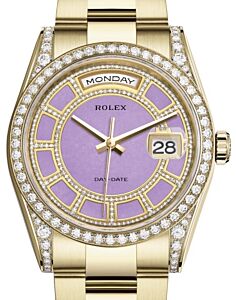 Rolex Day-Date 36 Yellow Gold Carousel of Lavender Jade Diamond Dial & Diamond Set Case & Bezel Oyster Bracelet 118388 - BRAND NEW