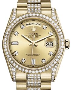 Rolex Day-Date 36 Yellow Gold Champagne Diamond Dial & Diamond Set Case & Bezel Diamond Set President Bracelet 118388 - BRAND NEW