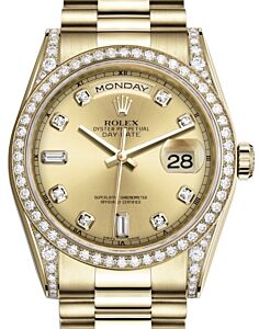 Rolex Day-Date 36 Yellow Gold Champagne Diamond Dial & Diamond Set Case & Bezel President Bracelet 118388 - BRAND NEW
