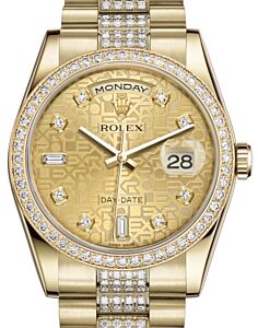Rolex Day-Date 36 Yellow Gold Champagne Jubilee Diamond Dial & Diamond Bezel Diamond Set President Bracelet 118348 - BRAND NEW