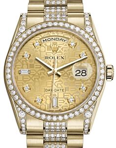 Rolex Day-Date 36 Yellow Gold Champagne Jubilee Diamond Dial & Diamond Set Case & Bezel Diamond Set President Bracelet 118388 - BRAND NEW