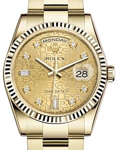 Rolex Day-Date 36 Yellow Gold Champagne Jubilee Diamond Dial & Fluted Bezel Oyster Bracelet 118238
