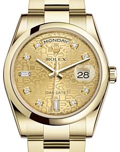 Rolex Day-Date 36 Yellow Gold Champagne Jubilee Diamond Dial & Smooth Domed Bezel Oyster Bracelet 118208 - BRAND NEW