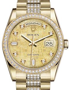 Rolex Day-Date 36 Yellow Gold Champagne Mother of Pearl Jubilee Diamond Dial & Diamond Bezel Diamond Set President Bracelet 118348 - BRAND NEW