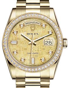 Rolex Day-Date 36 Yellow Gold Champagne Mother of Pearl Jubilee Diamond Dial & Diamond Bezel President Bracelet 118348 - BRAND NEW