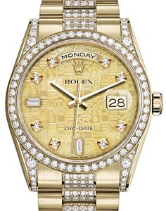 Rolex Day-Date 36 Yellow Gold Champagne Mother of Pearl Jubilee Diamond Dial & Diamond Set Case & Bezel Diamond Set President Bracelet 118388 - BRAND NEW