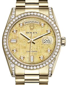 Rolex Day-Date 36 Yellow Gold Champagne Mother of Pearl Jubilee Diamond Dial & Diamond Set Case & Bezel President Bracelet 118388 - BRAND NEW