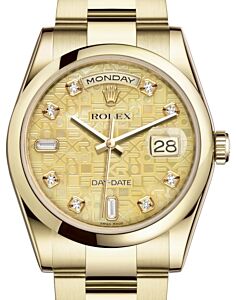 Rolex Day-Date 36 Yellow Gold Champagne Mother of Pearl Jubilee Diamond Dial & Smooth Domed Bezel Oyster Bracelet 118208 - BRAND NEW
