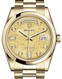 Rolex Day-Date 36 Yellow Gold Champagne Mother of Pearl Jubilee Diamond Dial & Smooth Domed Bezel President Bracelet 118208 - BRAND NEW