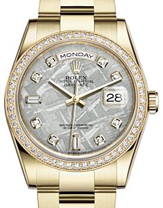 Rolex Day-Date 36 Yellow Gold Meteorite Diamond Dial & Diamond Bezel Oyster Bracelet 118348 - BRAND NEW