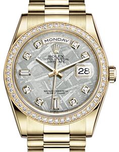 Rolex Day-Date 36 Yellow Gold Meteorite Diamond Dial & Diamond Bezel President Bracelet 118348 - BRAND NEW