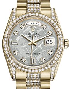 Rolex Day-Date 36 Yellow Gold Meteorite Diamond Dial & Diamond Set Case & Bezel Diamond Set President Bracelet 118388 - BRAND NEW