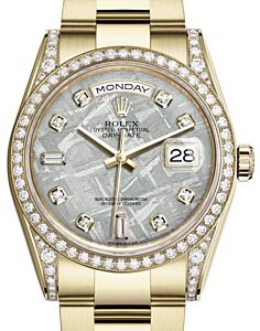 Rolex Day-Date 36 Yellow Gold Meteorite Diamond Dial & Diamond Set Case & Bezel Oyster Bracelet 118388 - BRAND NEW