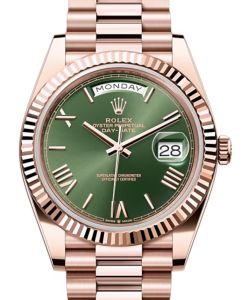 Rolex Day-Date 40 President Rose Gold Olive Green Roman Dial 228235