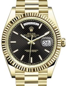 Rolex Day-Date 40 President Yellow Gold Black Diagonal Motif Index Dial 228238 - BRAND NEW