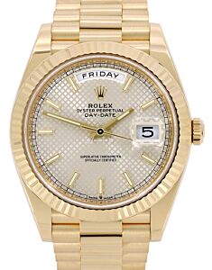 Rolex Day-Date 40 President Yellow Gold Silver Diagonal Motif Index Dial 228238