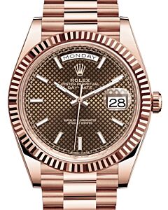 Rolex Day-Date 40 President Rose Gold Chocolate Diagnonal Motif Index Dial 228235 