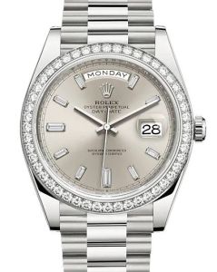 Rolex Day-Date 40 President White Gold Silver Diamond Dial Custom Diamond Bezel 228239 (228349RBR) - BRAND NEW
